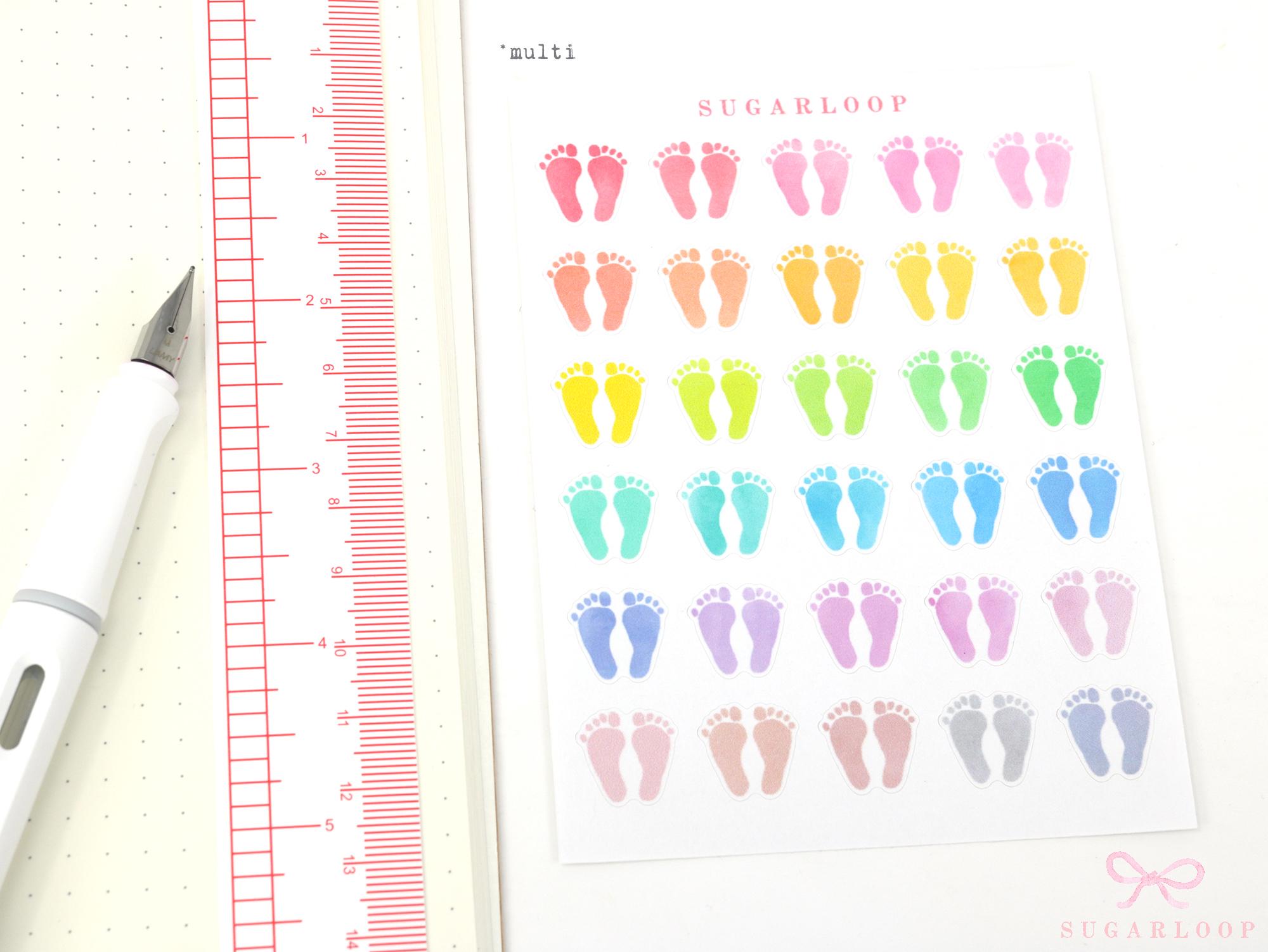 Cute Footprint Planner & Journal Stickers: Rainbow