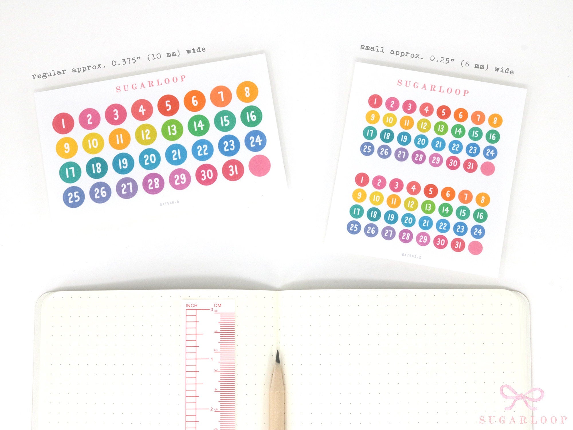 Cute Kawaii Colorful Rainbow Date Number Stickers