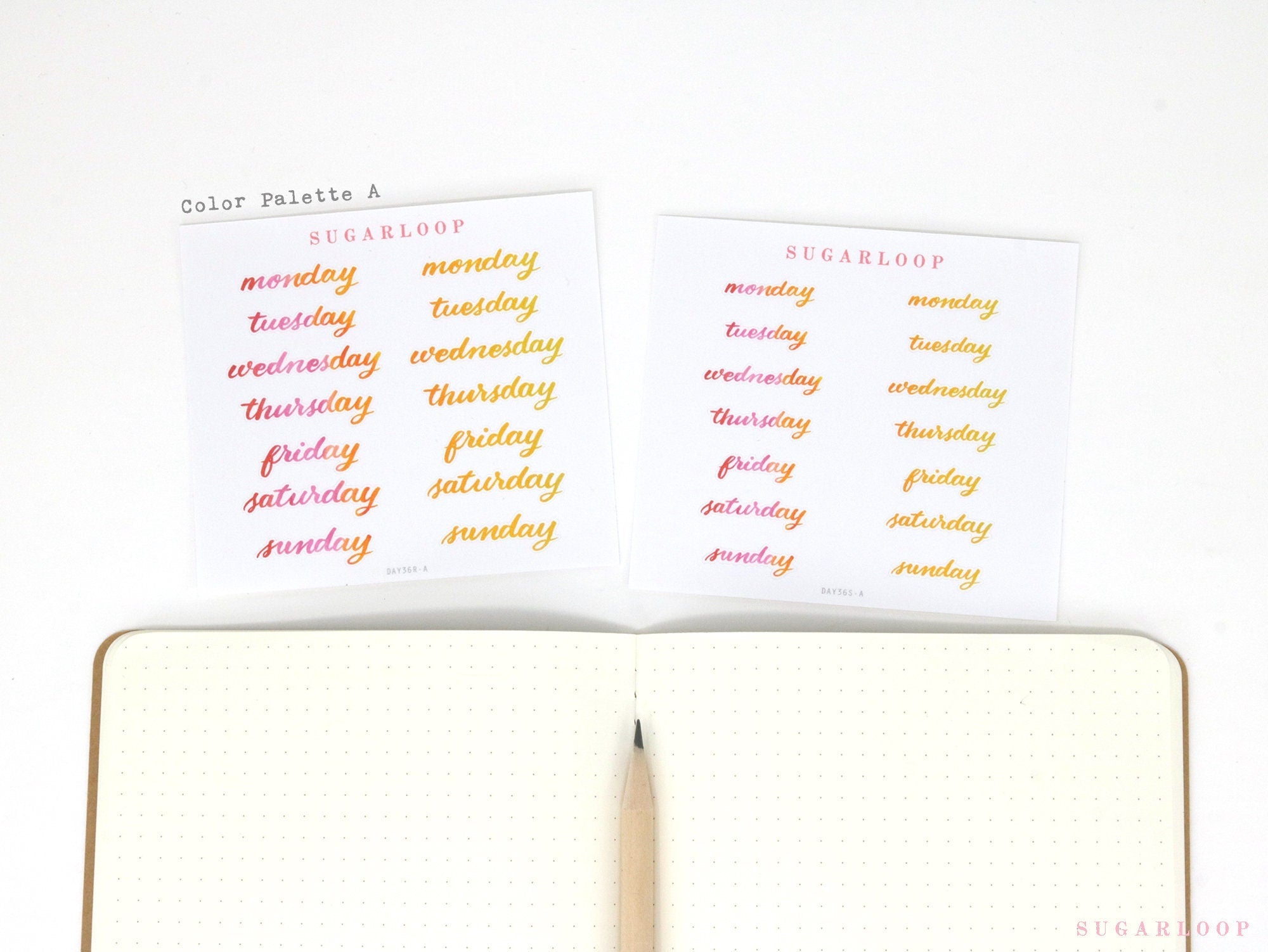 Watercolor Days Of The Week Bujo Planner Stickers: 1.25in (31mm) & 1.5in (40 mm)
