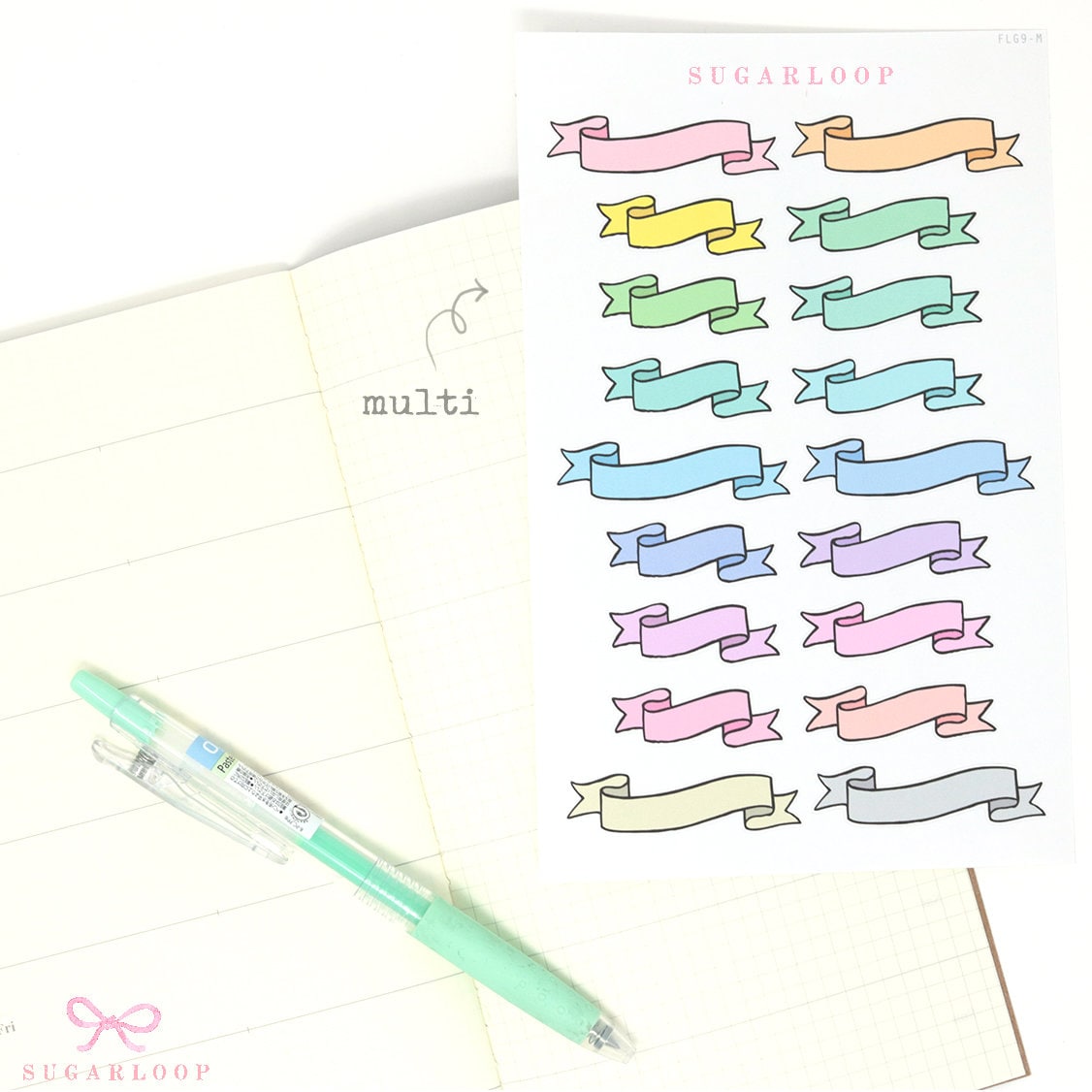 Banner Flag Planner Stickers Header Title Labels: Various Widths