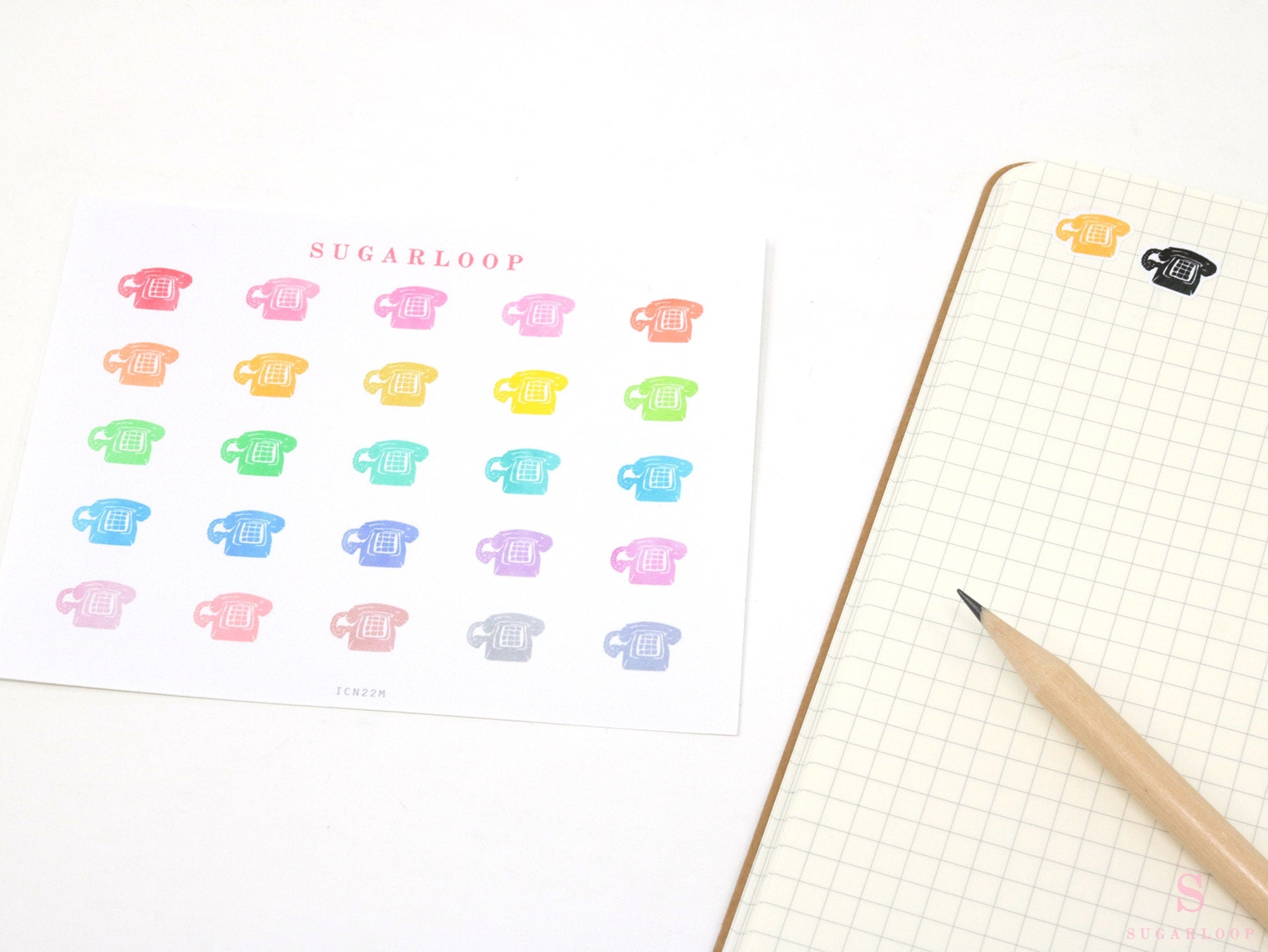 Mini Telephone Icon Bujo Planner Stickers: Rainbow or Neutral