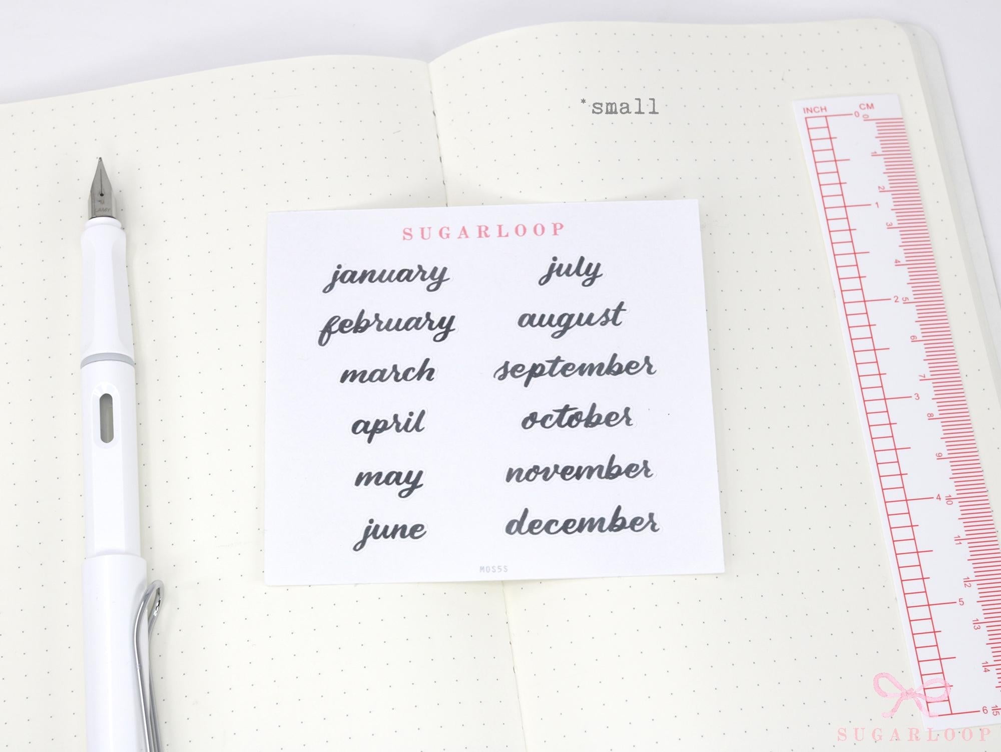 Months of The Year Planner & Journal Stickers: 1.5in (38mm) 2in (50 mm)