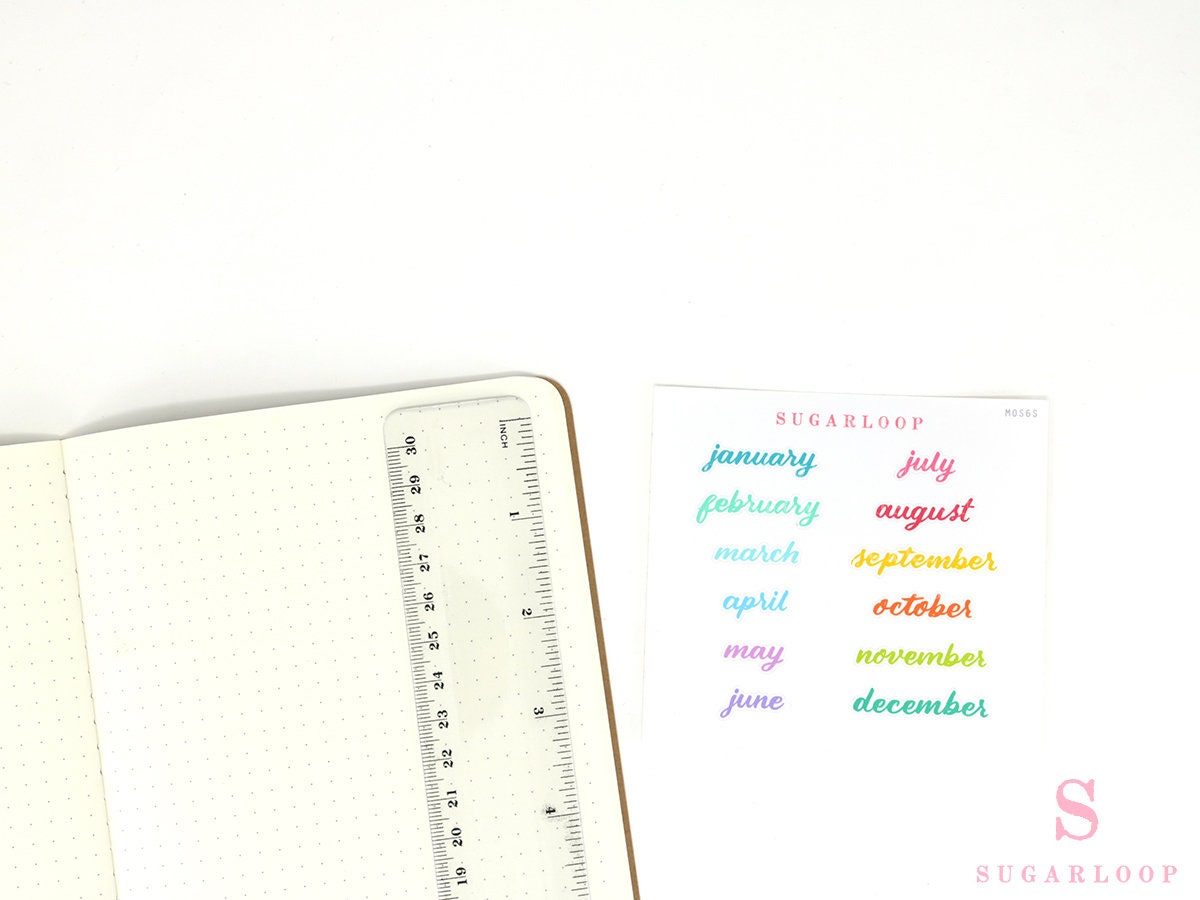 Months of The Year Planners & Bullet Journals: 1.5in (38mm) 2.5in (65 mm) 3.5in (90 mm)