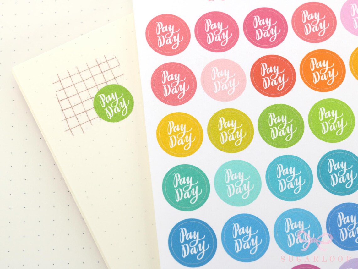 Payday Planner and Journal Stickers: Rainbow Brush Script Dots