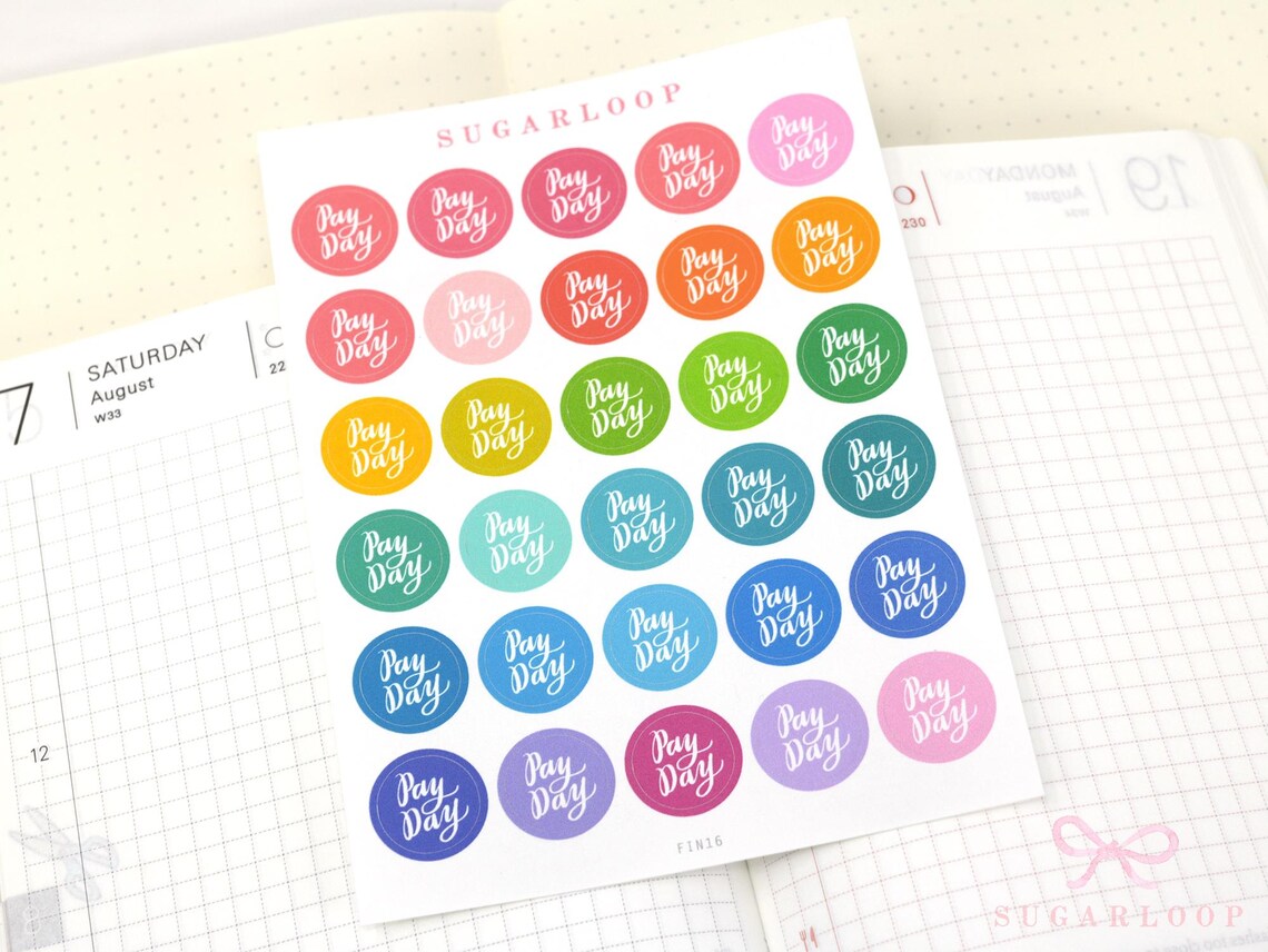 Payday Planner and Journal Stickers: Rainbow Brush Script Dots