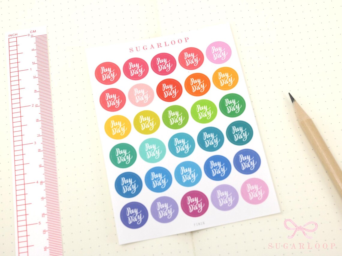 Payday Planner and Journal Stickers: Rainbow Brush Script Dots