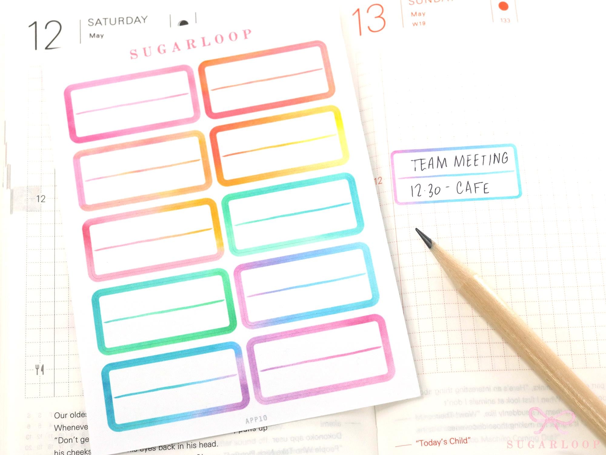 Lined Appointment Label Bujo Planner Stickers: Watercolor