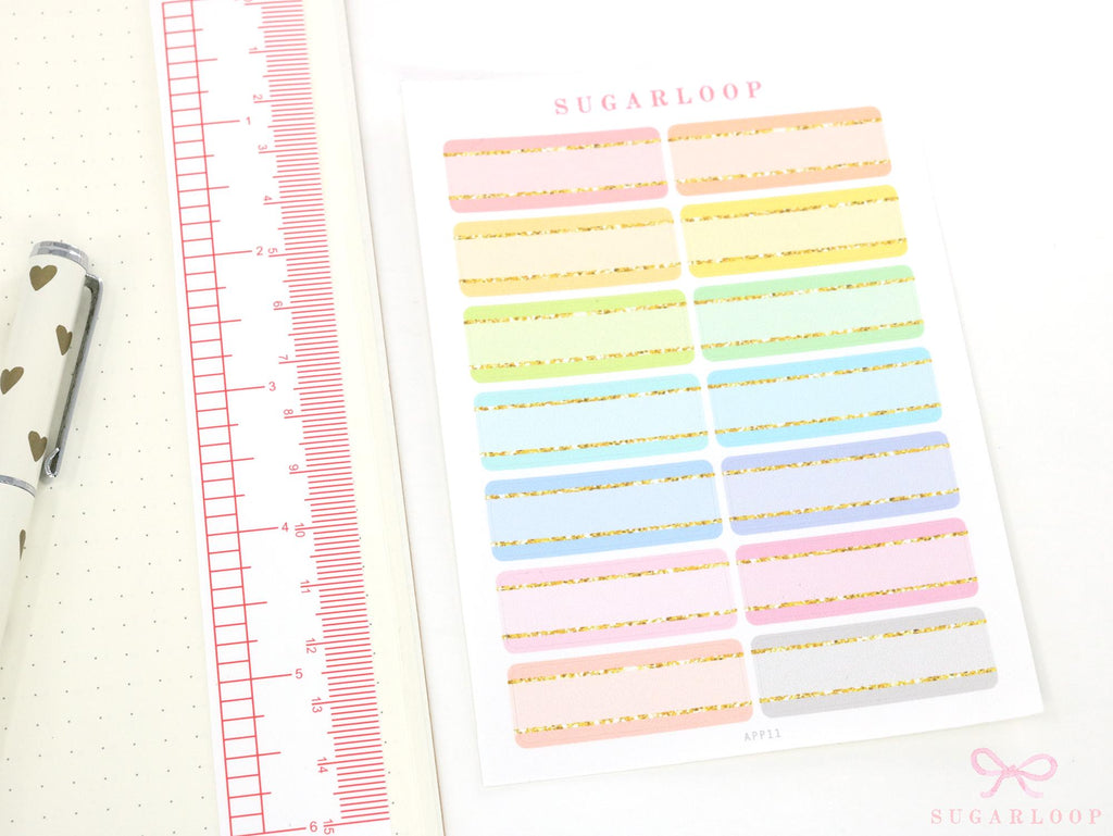 Pastel Sparkly Glitter Quarter Box Label Bujo Planner Stickers:0.5in (12 mm) Tall