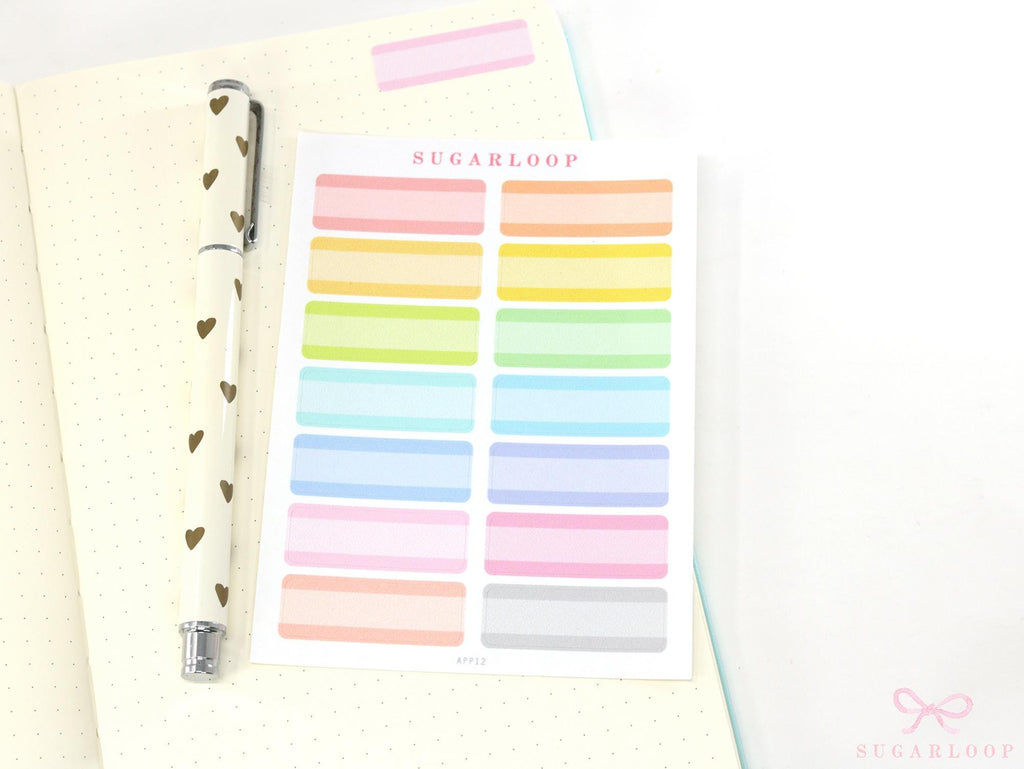 Pastel Quarter Box Label Bujo Planner Stickers: 0.5in (12 mm) Tall
