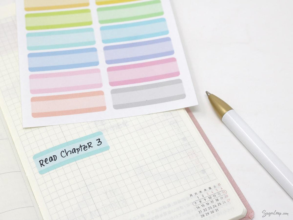 Pastel Quarter Box Label Bujo Planner Stickers: 0.5in (12 mm) Tall