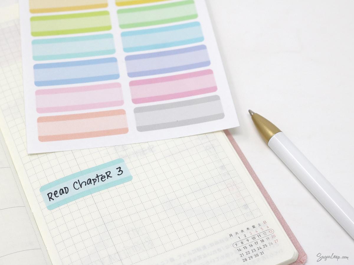 Pastel Quarter Box Label Bujo Planner Stickers: 0.5in (12 mm) Tall