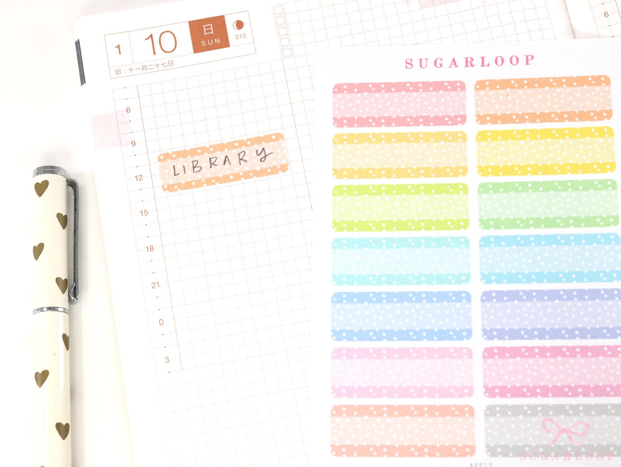 Pastel Polka Dot Quarter Box Label Bujo Planner Stickers: 0.5in (12 mm) Tall