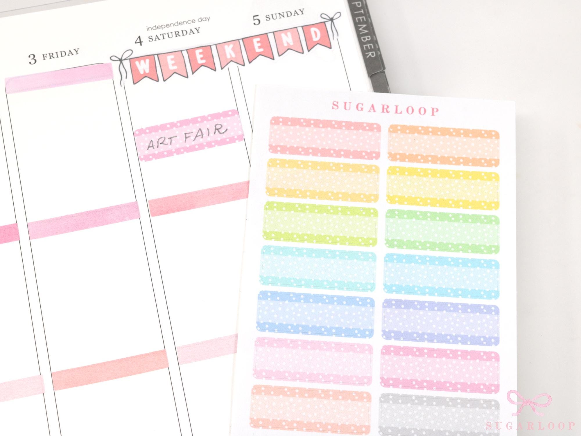 Pastel Polka Dot Quarter Box Label Bujo Planner Stickers: 0.5in (12 mm) Tall