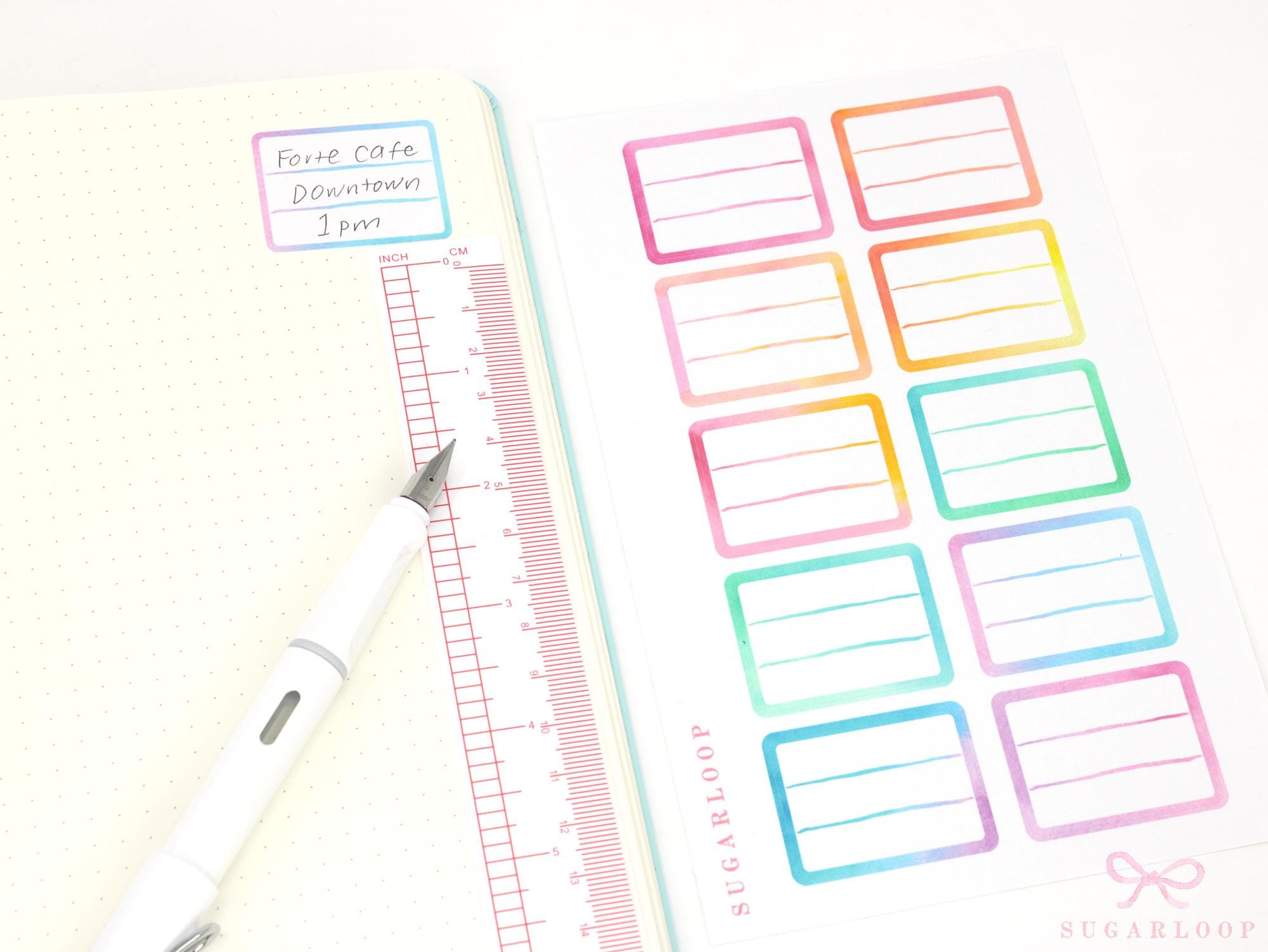 Lined Appointment Label Bujo Planner Stickers: Watercolor