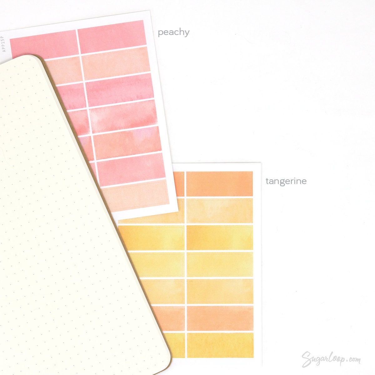 Watercolor Wash Quarter Box Flag Label Bujo Planner Stickers: 0.5in (12 mm) Tall