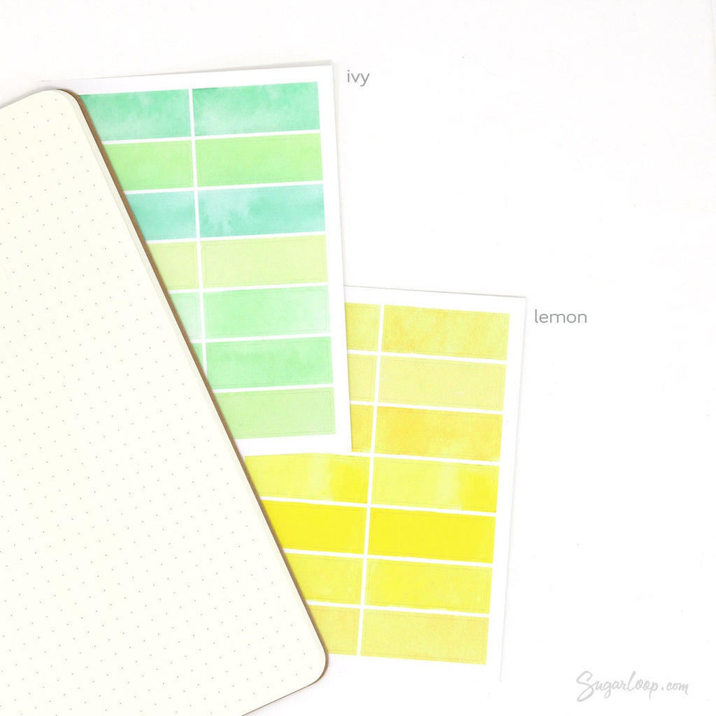 Watercolor Wash Quarter Box Flag Label Bujo Planner Stickers: 0.5in (12 mm) Tall