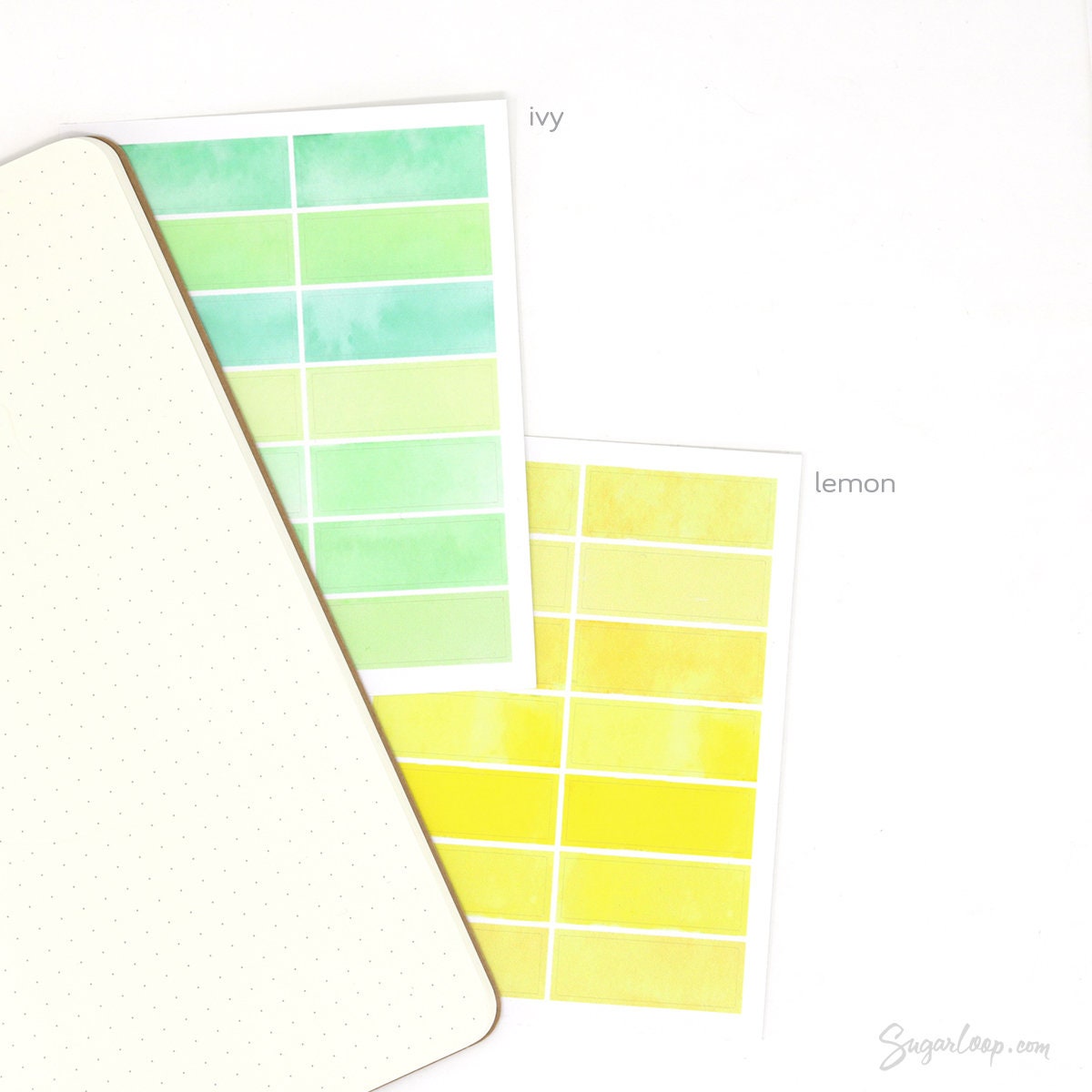 Watercolor Wash Quarter Box Flag Label Bujo Planner Stickers: 0.5in (12 mm) Tall