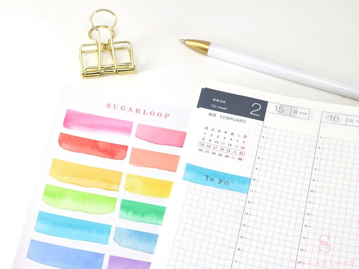 Watercolor Appointment Stickers Quarter Box Label Bujo Planner Stickers:0.5in (12 mm) Tall