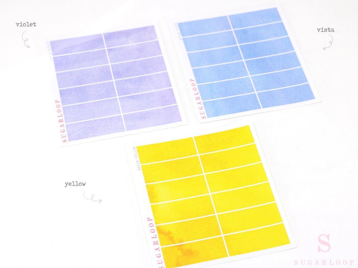 Watercolor Wash Quarter Box Flag Label Bujo Planner Stickers: 0.5in (12 mm) Tall