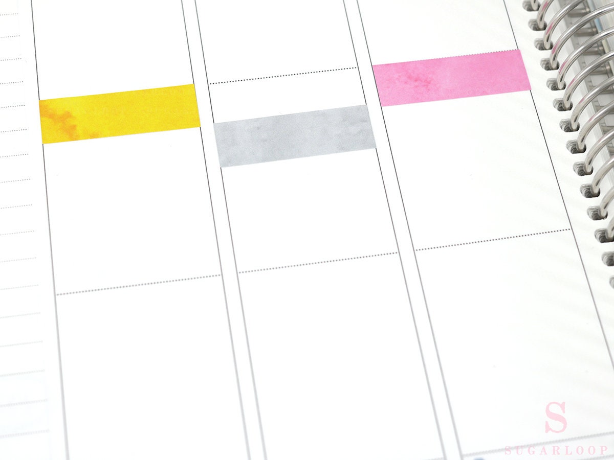 Watercolor Wash Quarter Box Flag Label Bujo Planner Stickers: 0.5in (12 mm) Tall