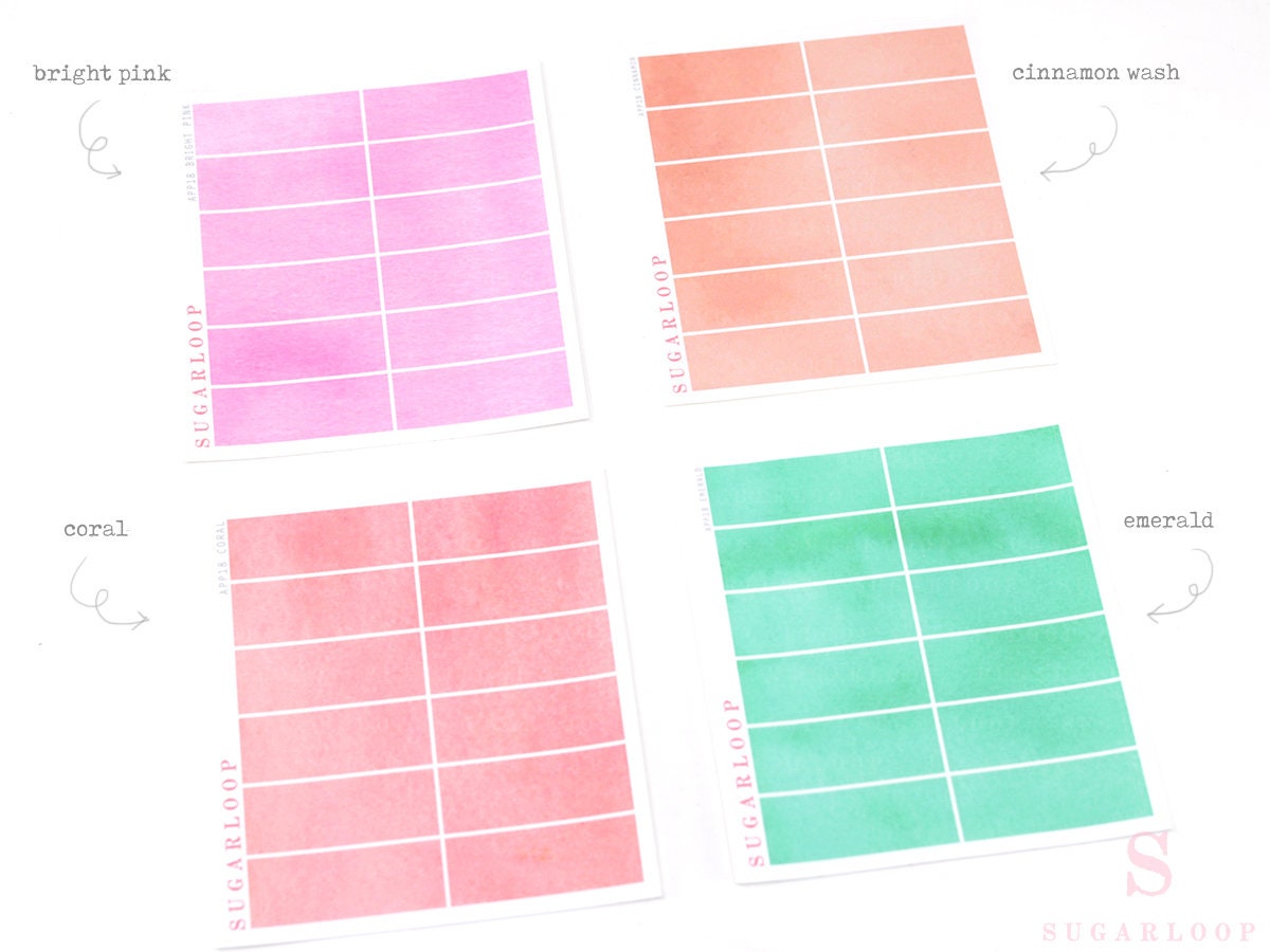 Watercolor Wash Quarter Box Flag Label Bujo Planner Stickers: 0.5in (12 mm) Tall