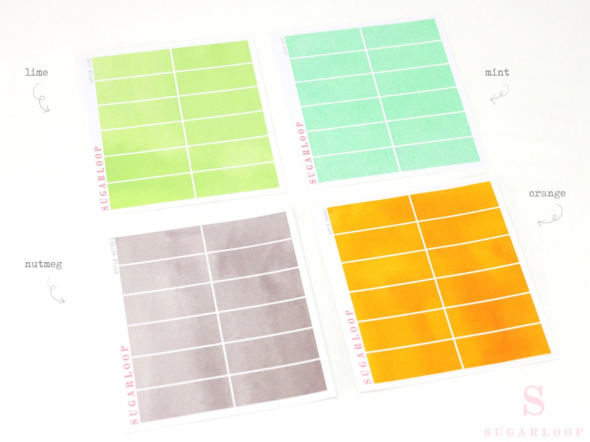 Watercolor Wash Quarter Box Flag Label Bujo Planner Stickers: 0.5in (12 mm) Tall