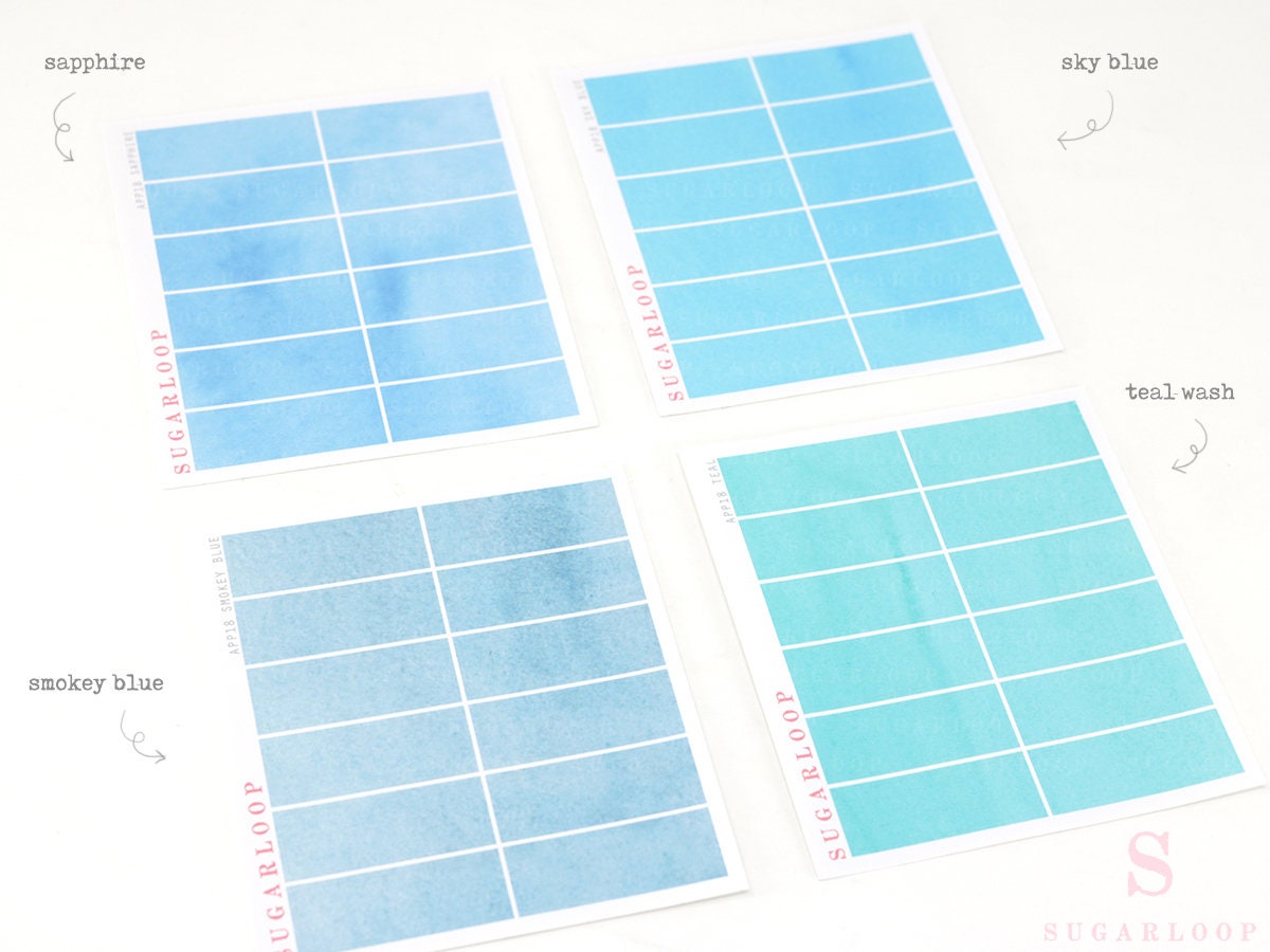 Watercolor Wash Quarter Box Flag Label Bujo Planner Stickers: 0.5in (12 mm) Tall