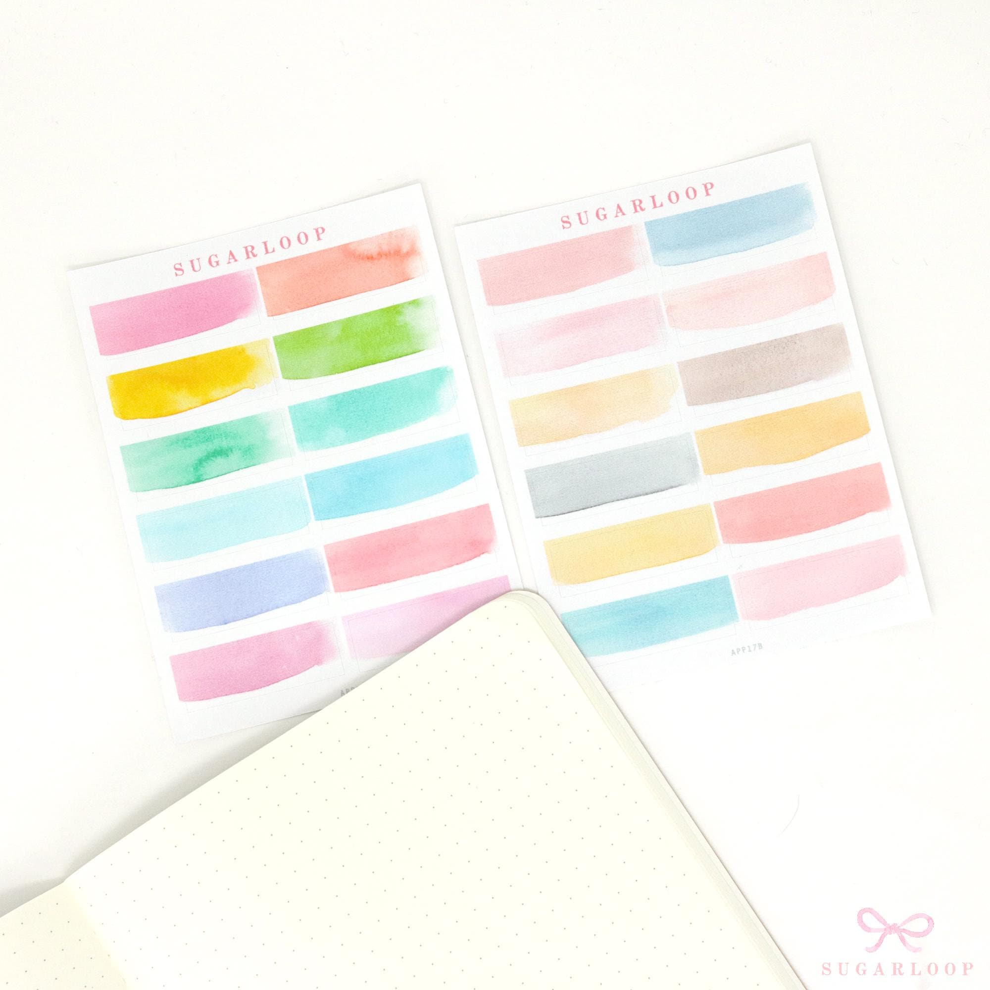 Watercolor Wash Quarter Box Label Planner & Journal Stickers: 0.5in (12 mm) Tall