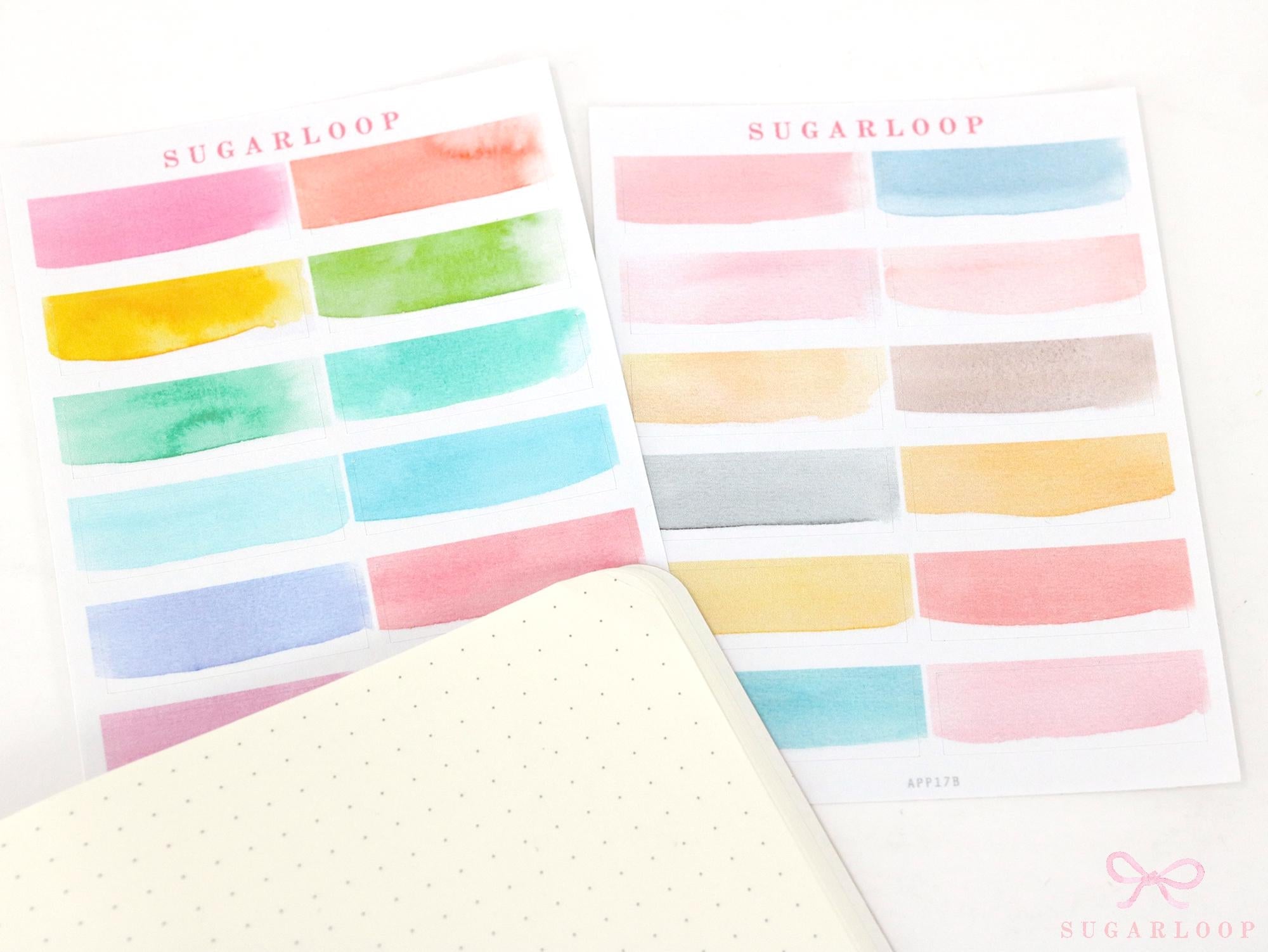 Watercolor Wash Quarter Box Label Planner & Journal Stickers: 0.5in (12 mm) Tall