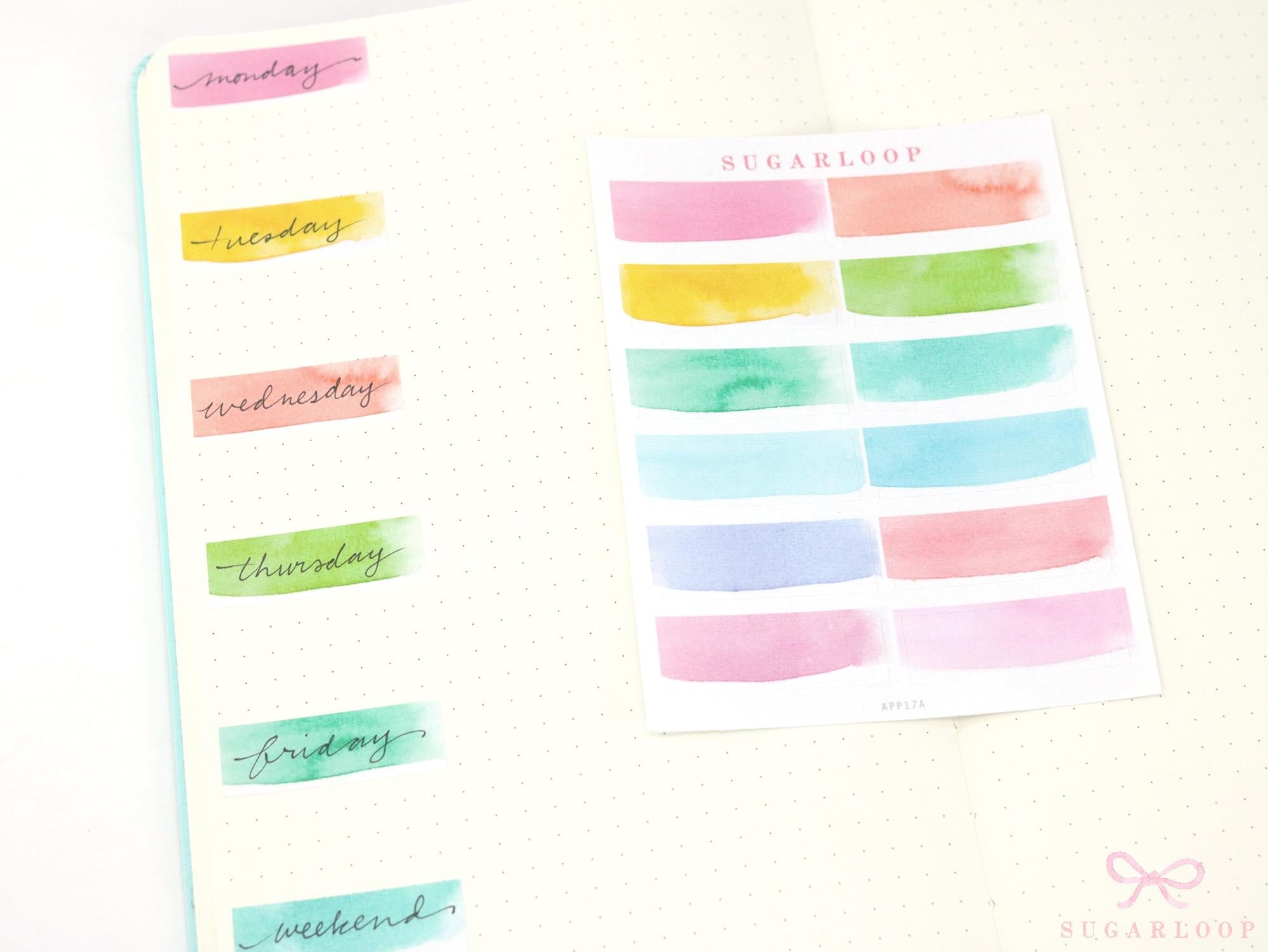 Watercolor Wash Quarter Box Label Planner & Journal Stickers: 0.5in (12 mm) Tall