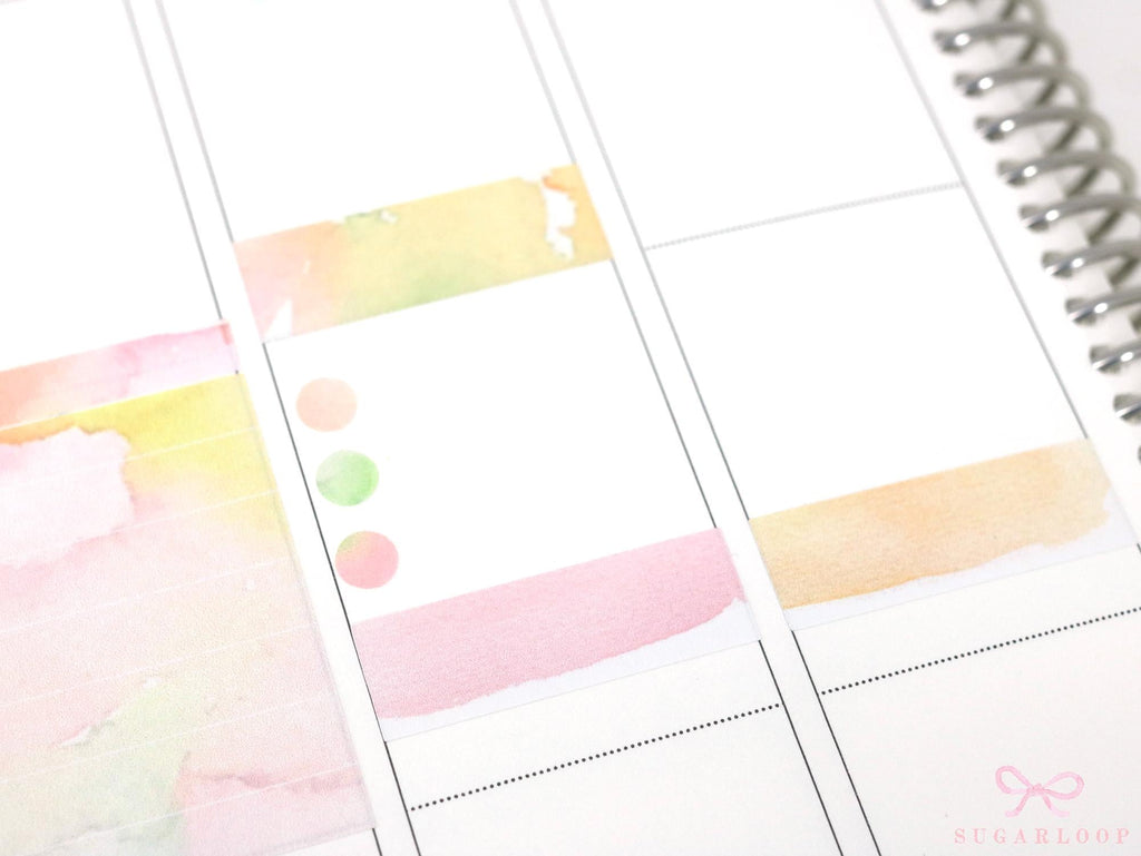 Watercolor Wash Quarter Box Label Planner & Journal Stickers: 0.5in (12 mm) Tall