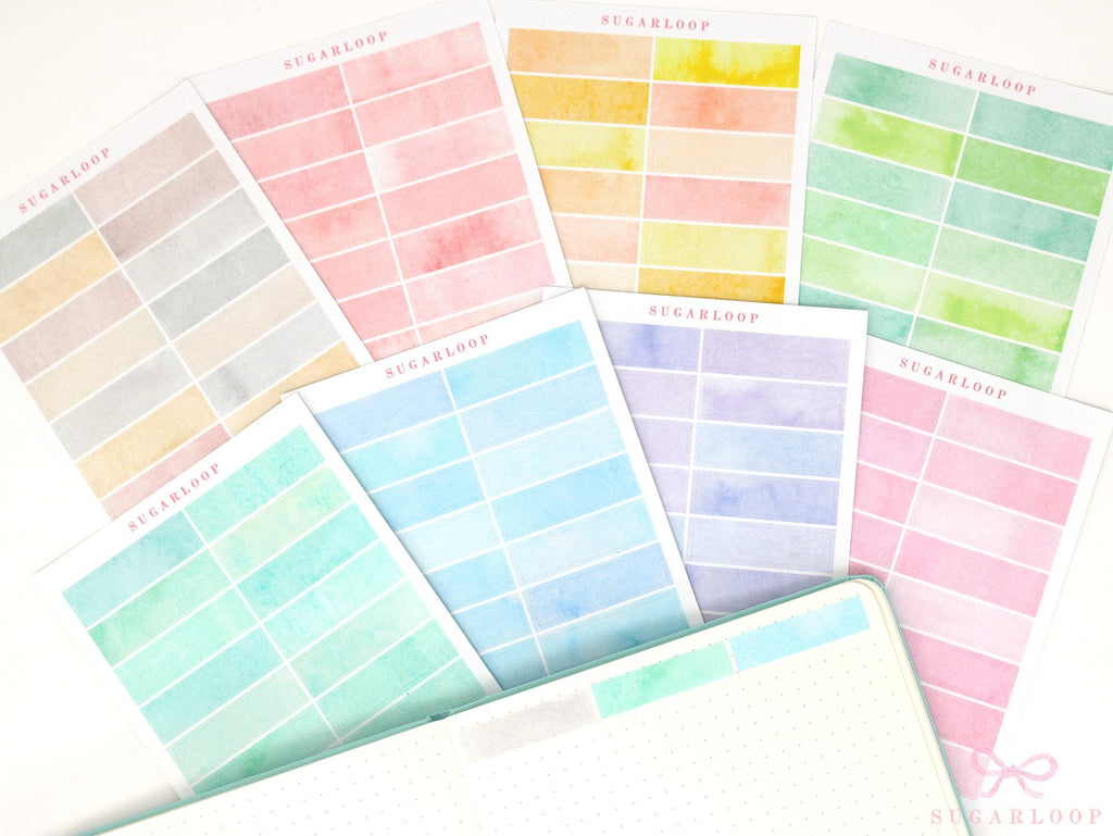Quarter Box Planner Stickers for Dot Grid Journals: 40mm wide x 10 mm high