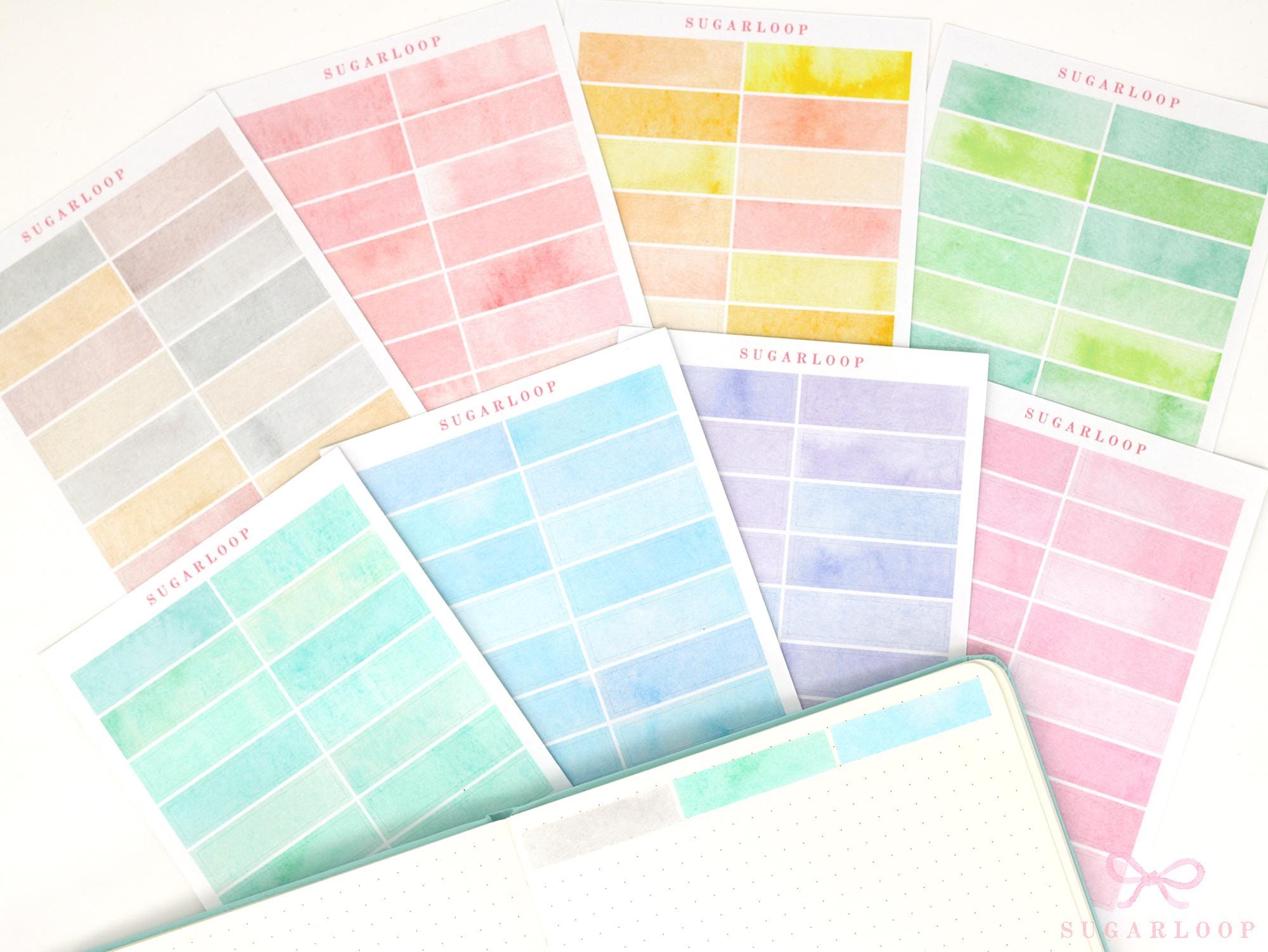 Watercolor Wash 40mm x 10mm Flag Label Hobonichi & Bujo Planner Stickers