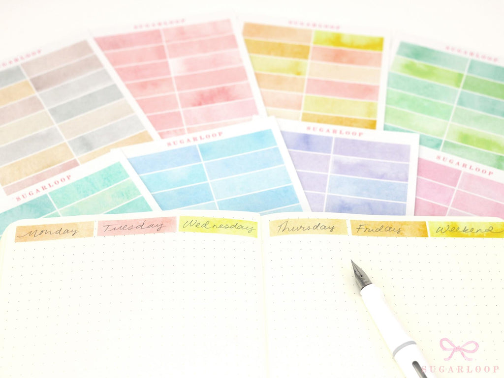 Quarter Box Planner Stickers for Dot Grid Journals: 40mm wide x 10 mm high