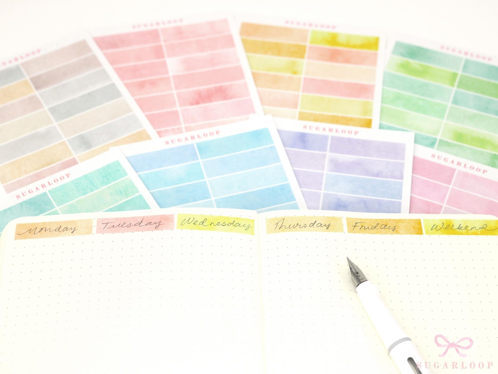 Watercolor Wash 40mm x 10mm Flag Label Hobonichi & Bujo Planner Stickers