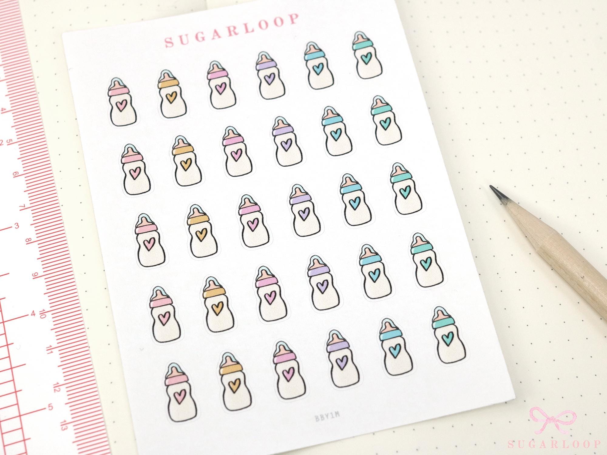 Baby Milk Bottle Care Feeding Tracker Bujo Planner Stickers Rainbow Doodles: 0.6in (15 mm) Tall