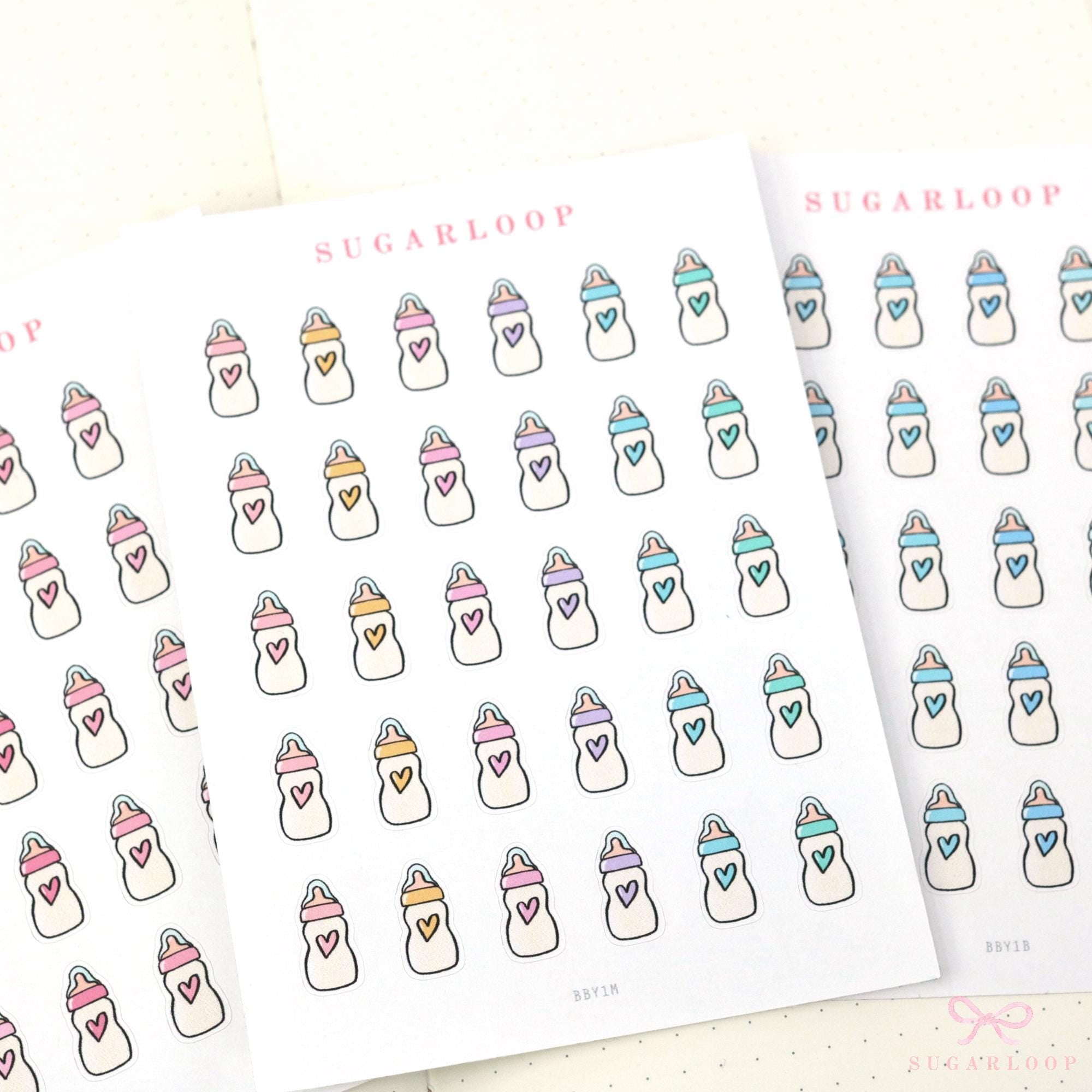 Baby Milk Bottle Care Feeding Tracker Bujo Planner Stickers Rainbow Doodles: 0.6in (15 mm) Tall