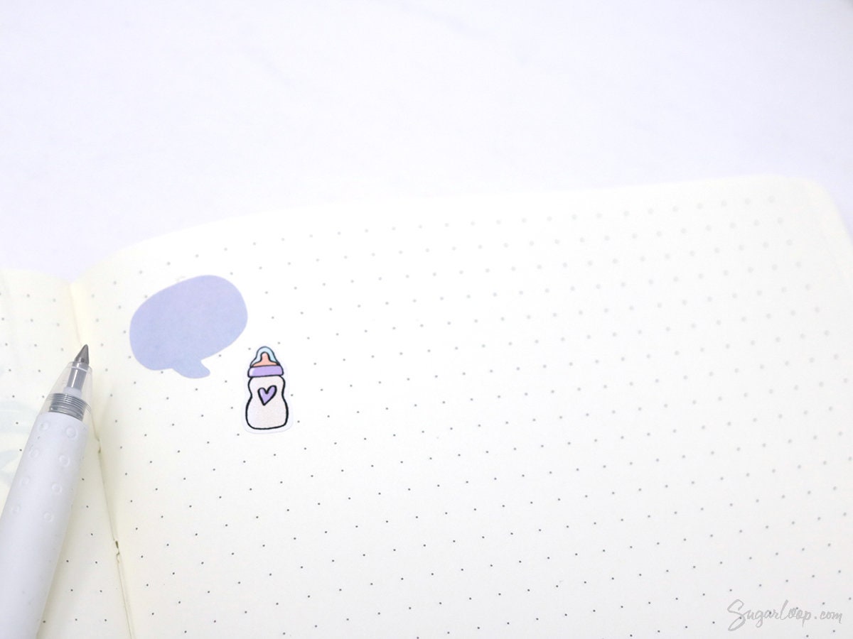Baby Milk Bottle Care Feeding Tracker Bujo Planner Stickers Rainbow Doodles: 0.6in (15 mm) Tall