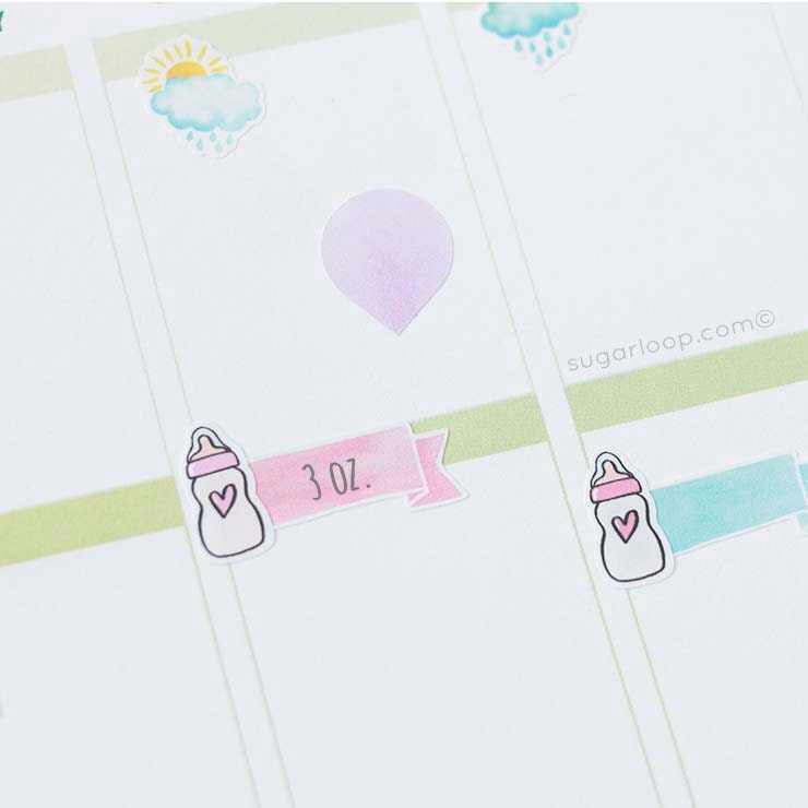Baby Milk Bottle Care Feeding Tracker Bujo Planner Stickers Rainbow Doodles: 0.6in (15 mm) Tall