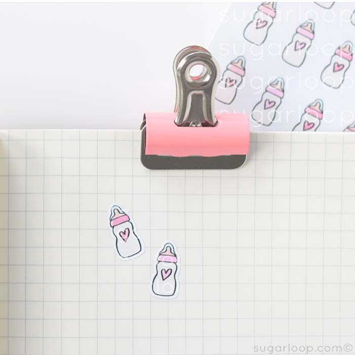 Baby Milk Bottle Care Feeding Tracker Bujo Planner Stickers Rainbow Doodles: 0.6in (15 mm) Tall