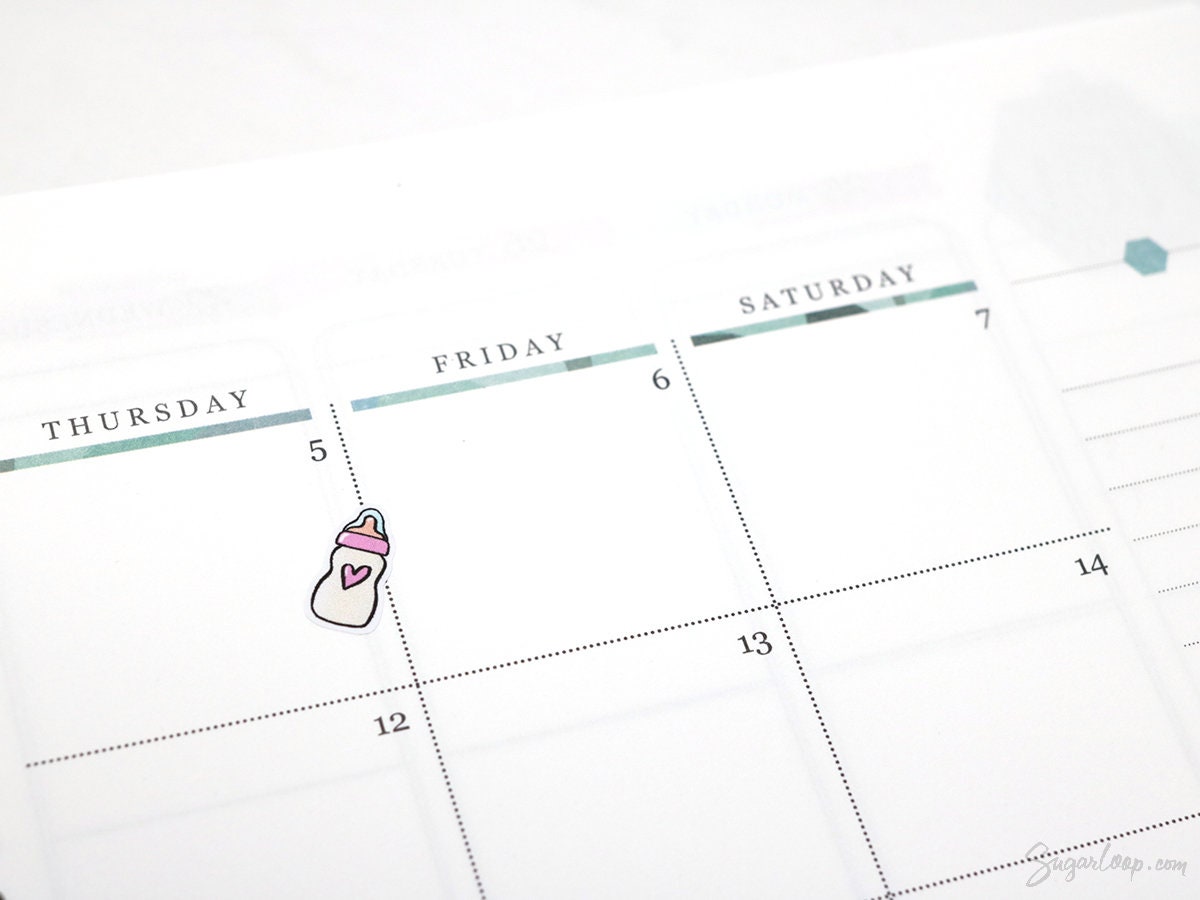 Baby Milk Bottle Care Feeding Tracker Bujo Planner Stickers Rainbow Doodles: 0.6in (15 mm) Tall