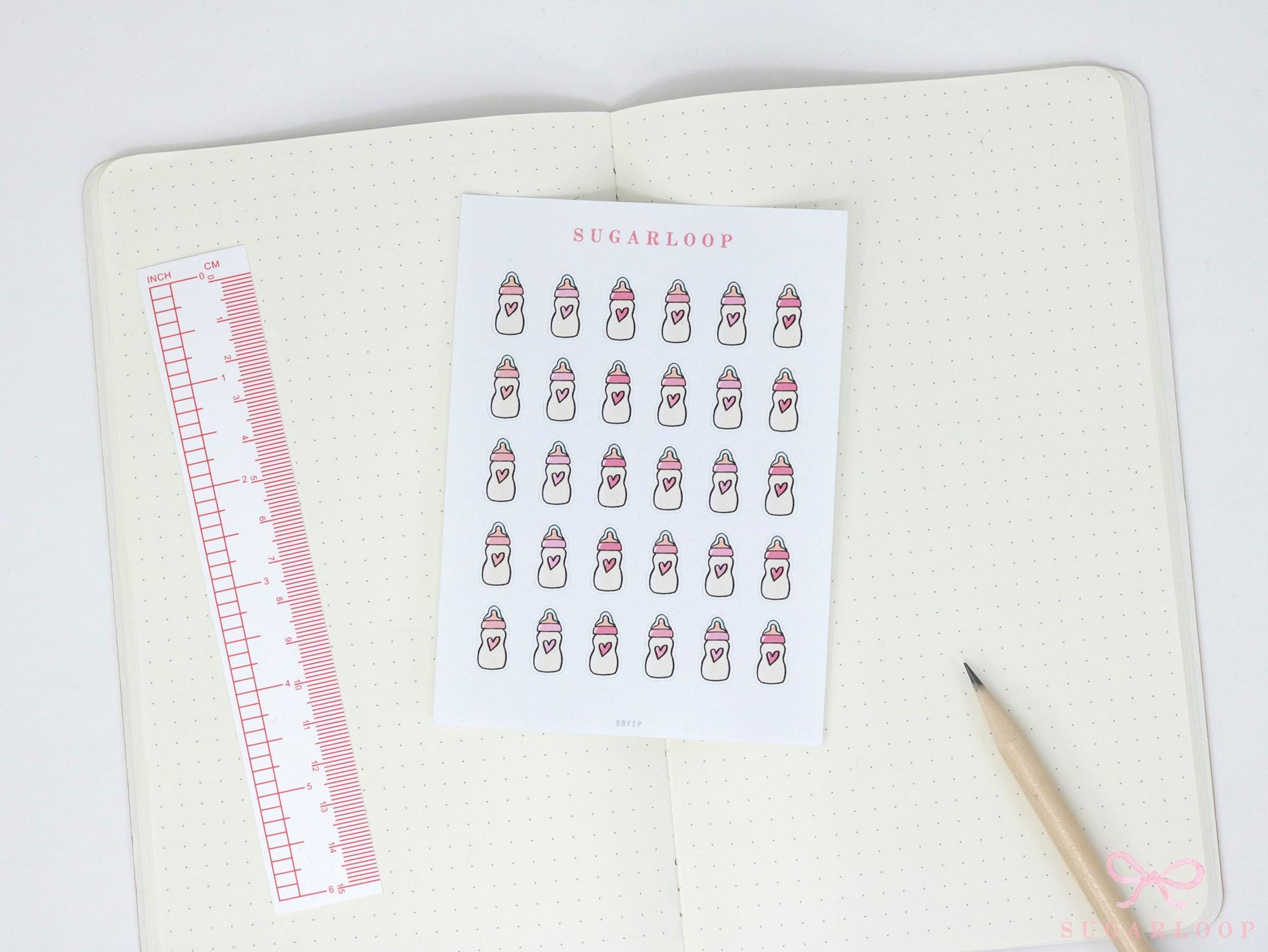 Baby Milk Bottle Care Feeding Tracker Bujo Planner Stickers Rainbow Doodles: 0.6in (15 mm) Tall