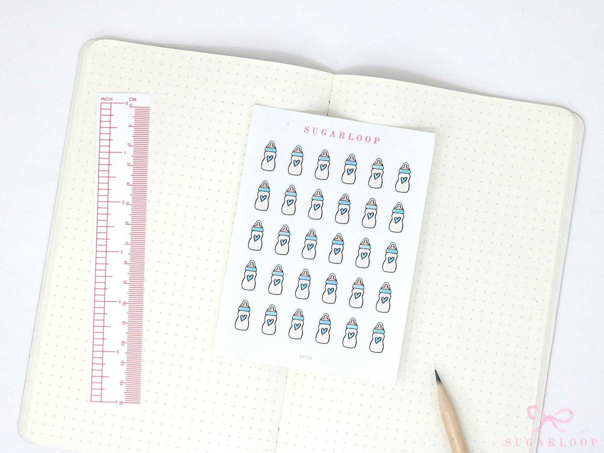 Baby Milk Bottle Care Feeding Tracker Bujo Planner Stickers Rainbow Doodles: 0.6in (15 mm) Tall