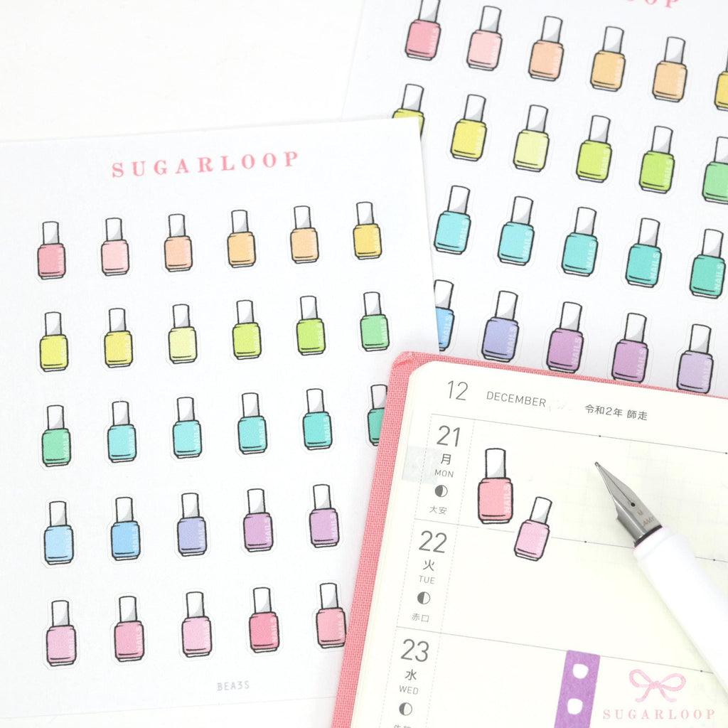 Nail Polish Mani Pedi Bujo Journal Planner Stickers: Rainbow
