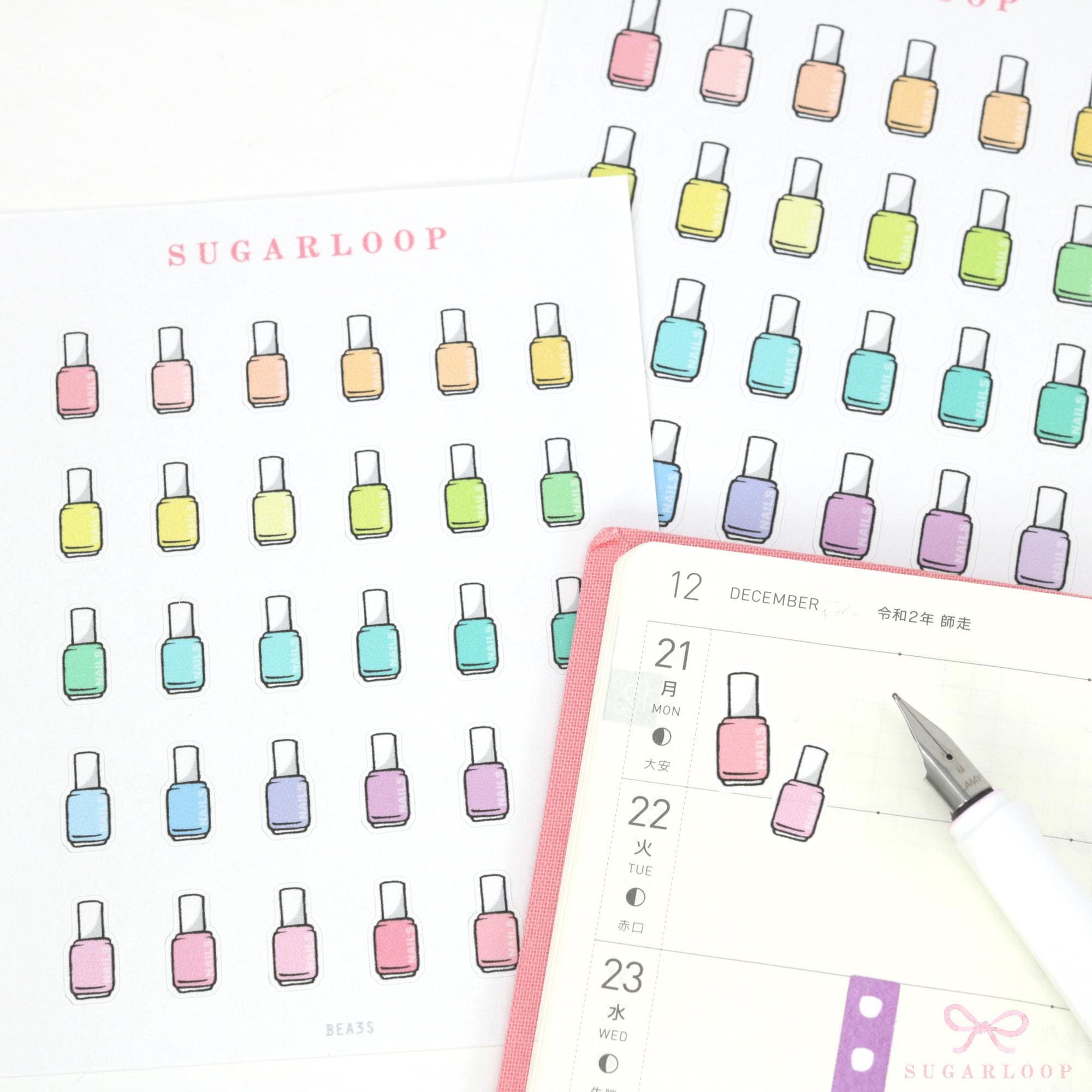 Nail Polish Mani Pedi Bujo Journal Planner Stickers: Rainbow