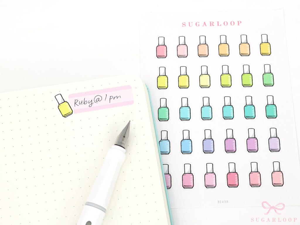 Nail Polish Mani Pedi Bujo Journal Planner Stickers: Rainbow