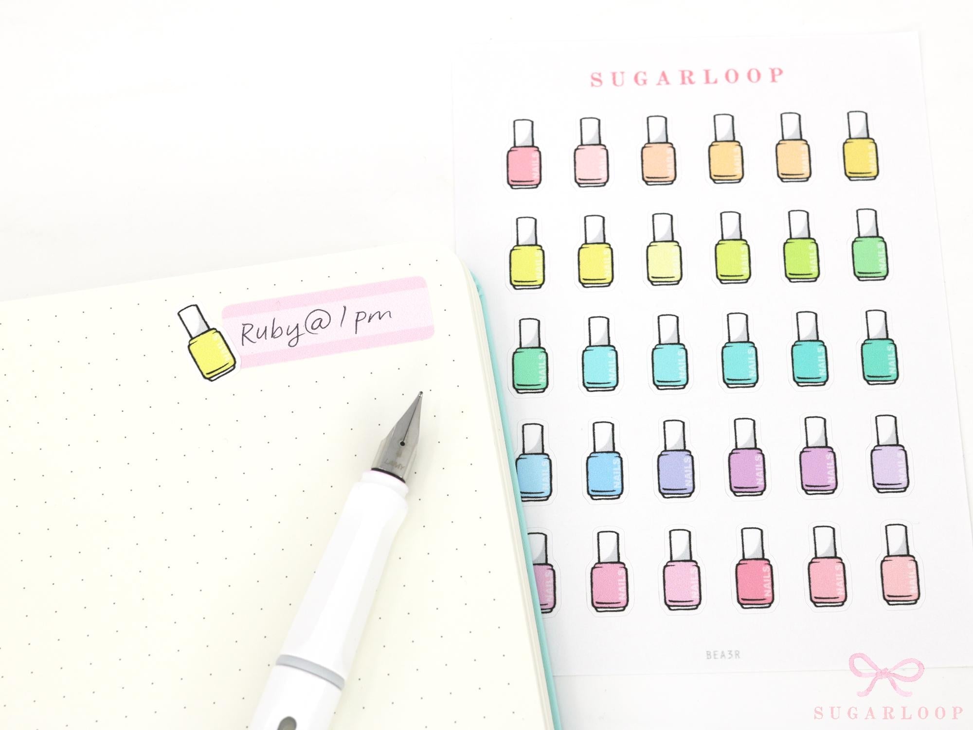 Nail Polish Mani Pedi Bujo Journal Planner Stickers: Rainbow