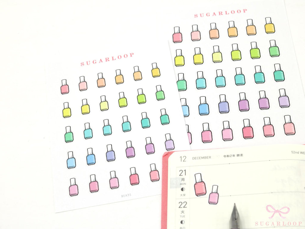 Nail Polish Mani Pedi Bujo Journal Planner Stickers: Rainbow