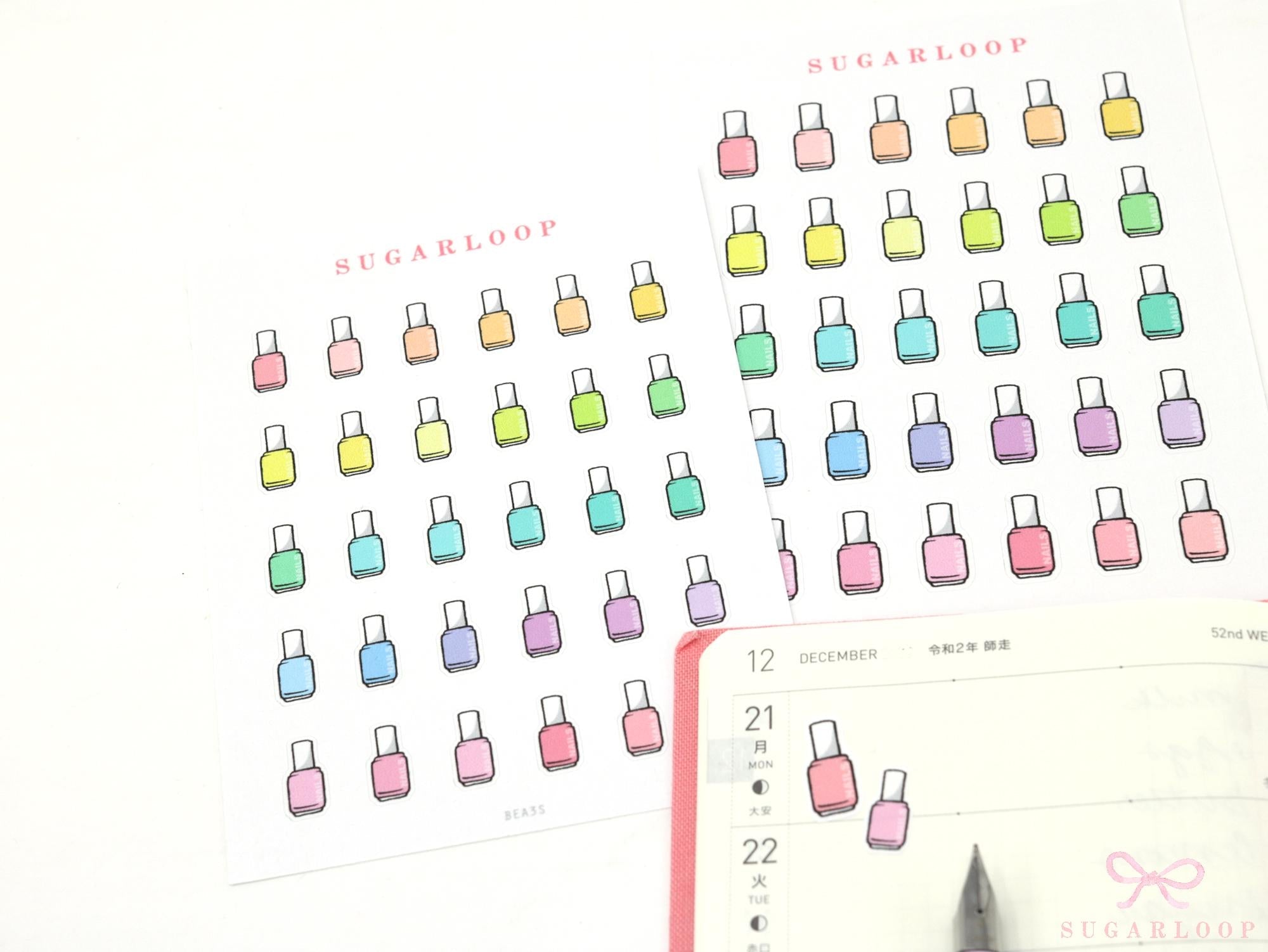 Nail Polish Mani Pedi Bujo Journal Planner Stickers: Rainbow
