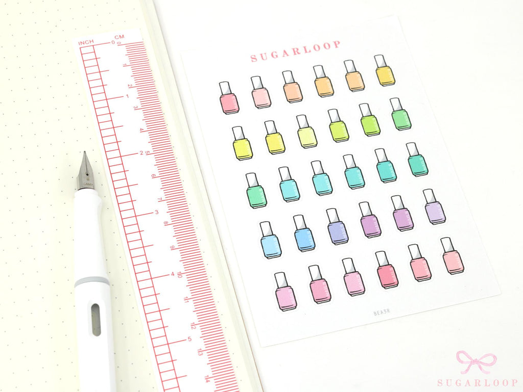 Nail Polish Mani Pedi Bujo Journal Planner Stickers: Rainbow